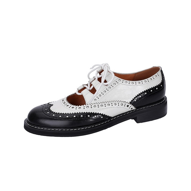 Round Toe Black White Lady Lace Up