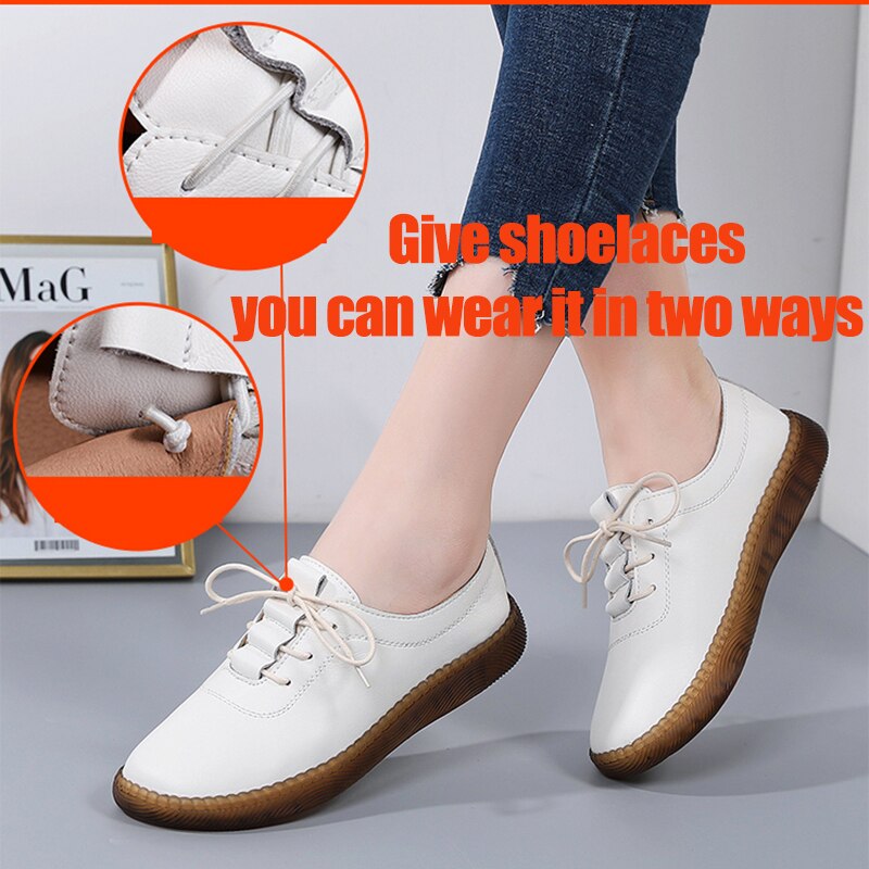 AARDIMI Women Ballet Flat Sport Shoes for Ladies Genuine Leather Flats Female Casual Loafers Shoes Woman Winter Warm Footwear