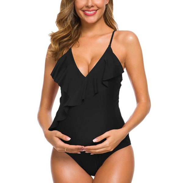 Ruffle Flounce V Neck Halter Pregnancy Swimsuit