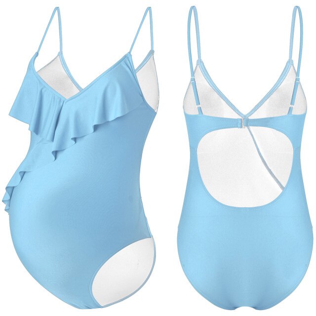 Ruffle Flounce V Neck Halter Pregnancy Swimsuit