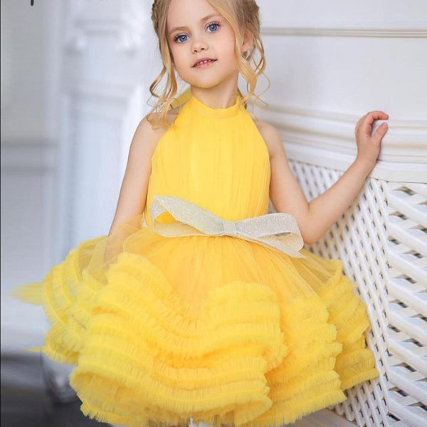 Bow Puffy Dresses High Collar Bow