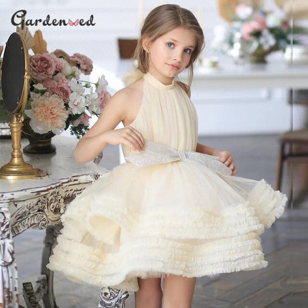 Bow Puffy Dresses High Collar Bow