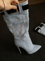 Women Fashion Blue Denim Boots Sexy Summer Thigh High Boots Streen Style Over the Knee Boots High Heel Shoes Women 2021