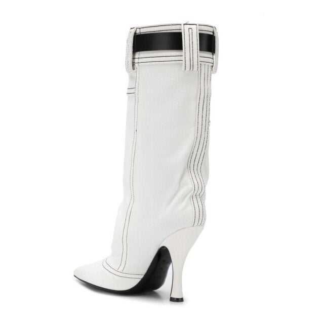 Women Fashion Blue Denim Boots Sexy Summer Thigh High Boots Streen Style Over the Knee Boots High Heel Shoes Women 2021