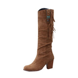 2021 New Fashion Women Shoes Knee-high Western Ridding Brown Boots Lady Wedge Heel Tassels Cowboy Long Boots Autumn Female Shoes