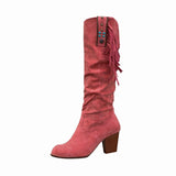 2021 New Fashion Women Shoes Knee-high Western Ridding Brown Boots Lady Wedge Heel Tassels Cowboy Long Boots Autumn Female Shoes