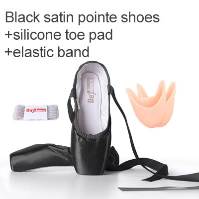 Black Satin Ballet Pointe Shoes