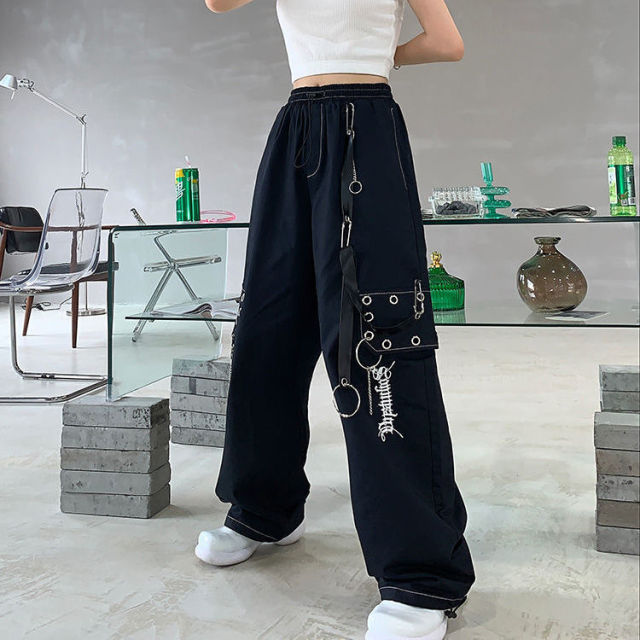 Cargo Pants Women Chain White Wide Leg