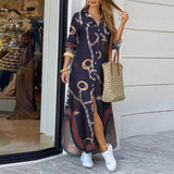 Autumn Long Dress Long Sleeve Shirt Dress Women Denim Long Dresses Pocket Button Shirt Print Dress Casual Loose Dresses 2021