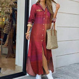 Autumn Long Dress Long Sleeve Shirt Dress Women Denim Long Dresses Pocket Button Shirt Print Dress Casual Loose Dresses 2021
