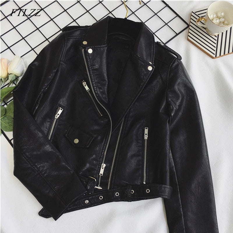 FTLZZ New Women Pu Leather Jacket