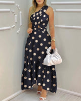 Summer Elegant One Shoulder Striped Colorblock Sleeveless Asymmetric High Waist Casual Maxi Dresses Fashion Sexy Skinny Robes