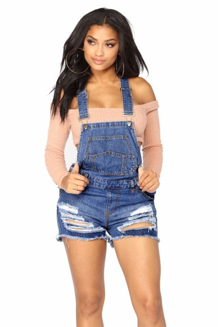 Hole Short Jumpsuit High Waist Casual Jeans