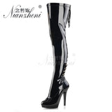 20cm Stripper High Heel Platform Sexy Shoes Over The Knee Boots Black Hollow Lace Up 8 Inch Long Pole Dance Strappy Combat Queen