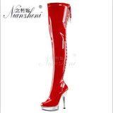 20cm Stripper High Heel Platform Sexy Shoes Over The Knee Boots Black Hollow Lace Up 8 Inch Long Pole Dance Strappy Combat Queen