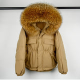 Winter Down Waterproof Large Natural Raccoon Fox Fur Hooded Short Puffer jackets