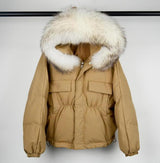 Winter Down Waterproof Large Natural Raccoon Fox Fur Hooded Short Puffer jackets