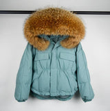 Winter Down Waterproof Large Natural Raccoon Fox Fur Hooded Short Puffer jackets