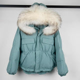 Winter Down Waterproof Large Natural Raccoon Fox Fur Hooded Short Puffer jackets