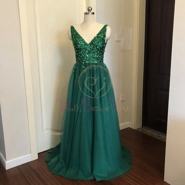 Beading Prom Dresses 2021 Plus Size Pink High Split Tulle Sweep Train Sleeveless Evening Gown A-line Lace Up Backless Vestido De