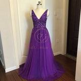 Beading Prom Dresses 2021 Plus Size Pink High Split Tulle Sweep Train Sleeveless Evening Gown A-line Lace Up Backless Vestido De