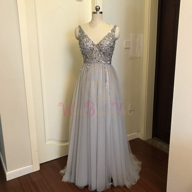 Beading Prom Dresses 2021 Plus Size Pink High Split Tulle Sweep Train Sleeveless Evening Gown A-line Lace Up Backless Vestido De