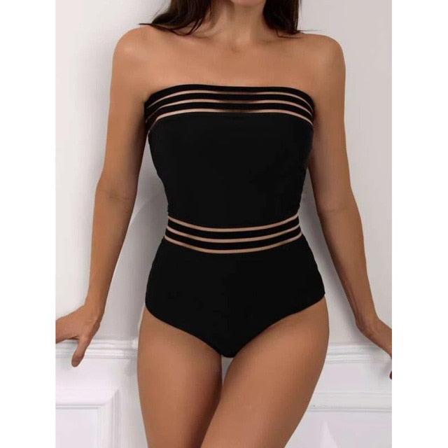 Hollow Out Mesh Deep V Neck Plunge Backless