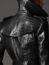 Lautaro Autumn Long Black Crocodile Pattern Leather Trench Coat