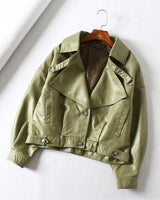 FTLZZ New Spring Autumn Green Faux  Leather Coats
