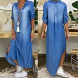 Fashion Korean Plus Size Denim Dress For Women Summer Dress 2021 Lapel Split Sexy Long Maxi Jeans Dress 3XL Vestidos