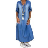 Fashion Korean Plus Size Denim Dress For Women Summer Dress 2021 Lapel Split Sexy Long Maxi Jeans Dress 3XL Vestidos