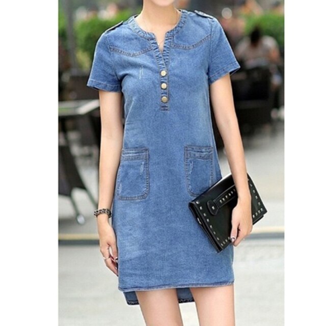 Fashion Korean Plus Size Denim Dress For Women Summer Dress 2021 Lapel Split Sexy Long Maxi Jeans Dress 3XL Vestidos