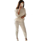 Women Knitted Lounge Wear Crop Top Suit