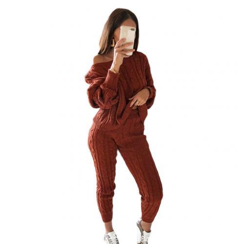 Women Knitted Lounge Wear Crop Top Suit