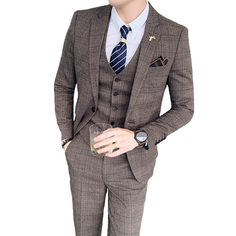 Boutique Plaid Casual High-end Social Formal Suit