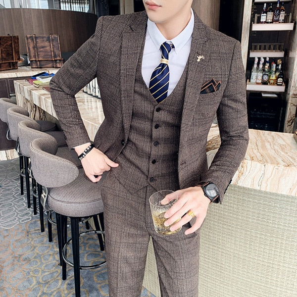 Boutique Plaid Casual High-end Social Formal Suit