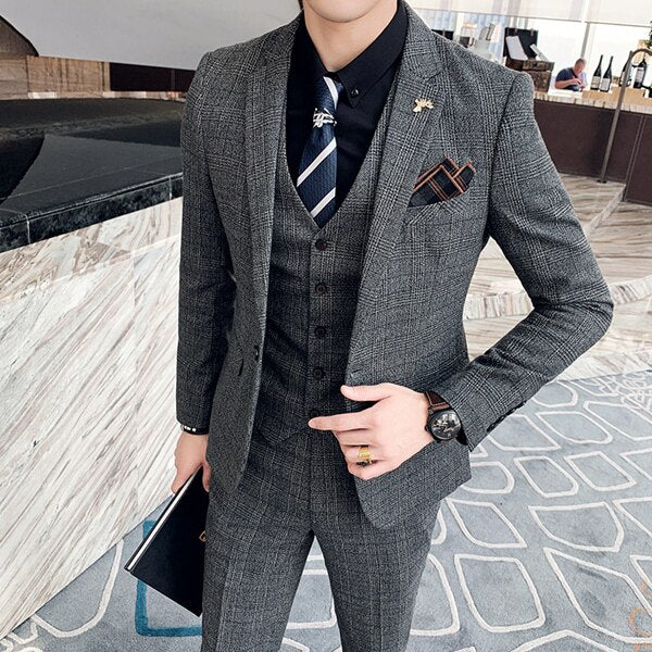 Boutique Plaid Casual High-end Social Formal Suit
