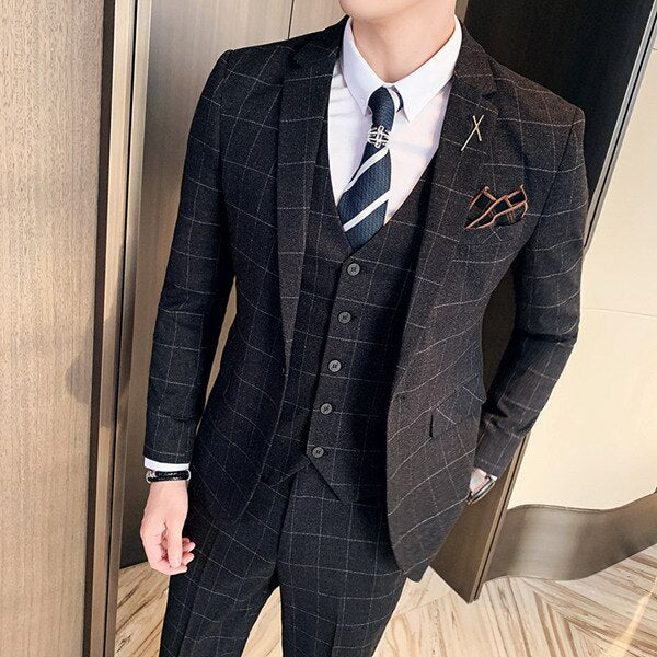Boutique Plaid Casual High-end Social Formal Suit