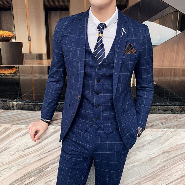 Boutique Plaid Casual High-end Social Formal Suit