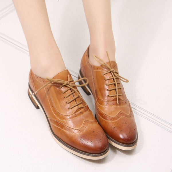 Leather Oxfords Shoes Stylish Perforated Wingtips