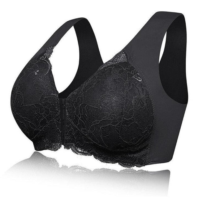 Front Closure Wireless Gather Bralette Push Up And Lace Bras