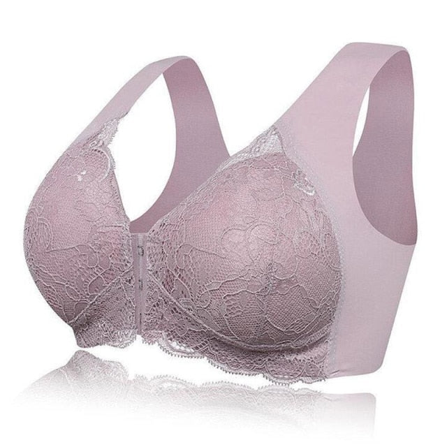 Front Closure Wireless Gather Bralette Push Up And Lace Bras