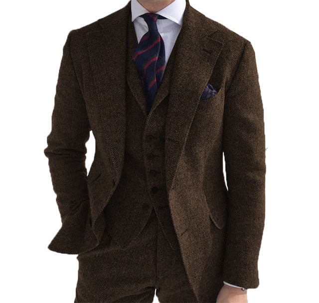Men‘s 3 Pieces Green Wool Retro Suits