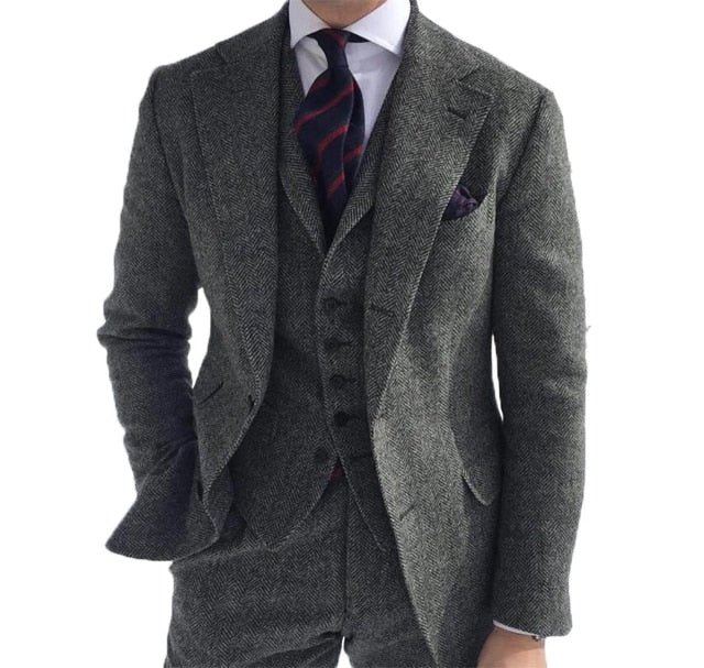 Men‘s 3 Pieces Green Wool Retro Suits