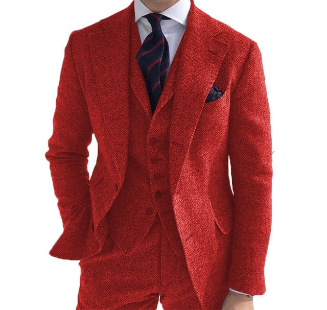 Men‘s 3 Pieces Green Wool Retro Suits