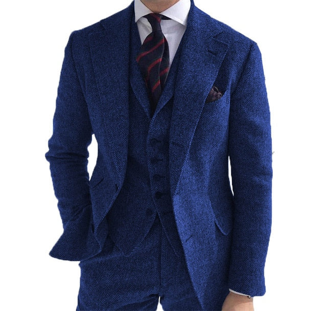 Men‘s 3 Pieces Green Wool Retro Suits