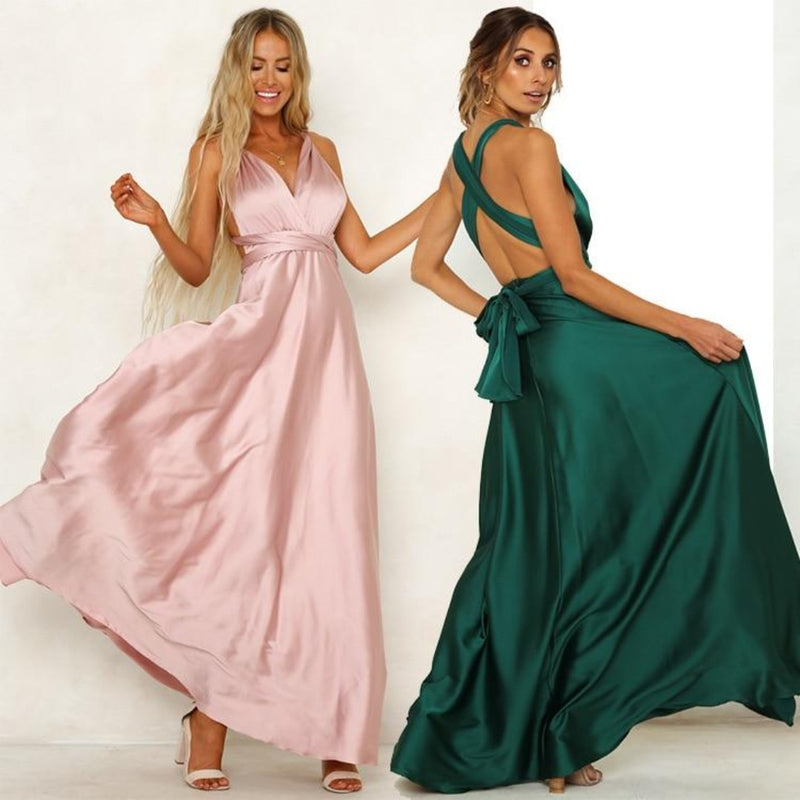 Backless Pink Green Spaghetti Strap