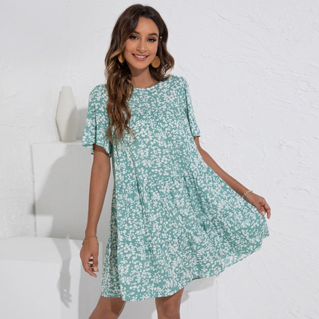 Clothing Boho O-Neck Short Sleeve Loose