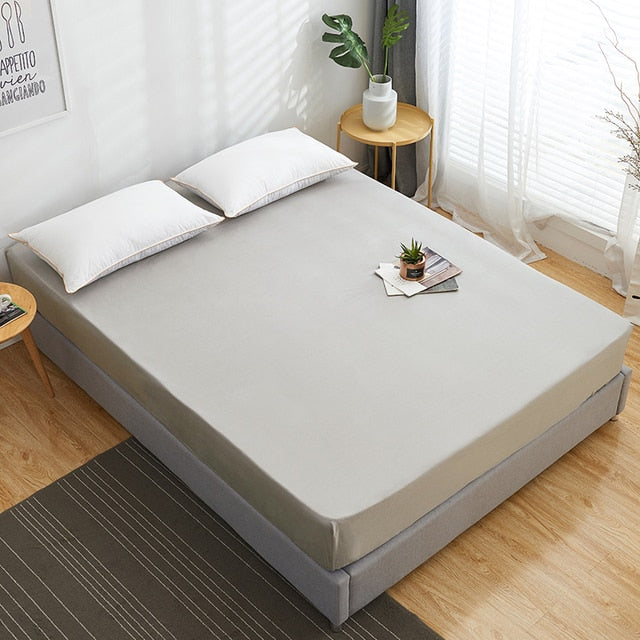 1Pc Cotton Fitted Solid Color Bed Sheet