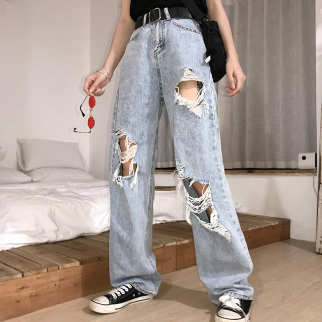 High Waist Ripped Jeans hip hop Pants